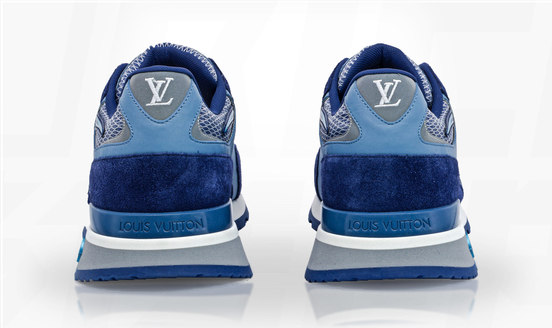Louis Vuitton White/Blue Leather, Mesh And Denim Run Away Sneakers